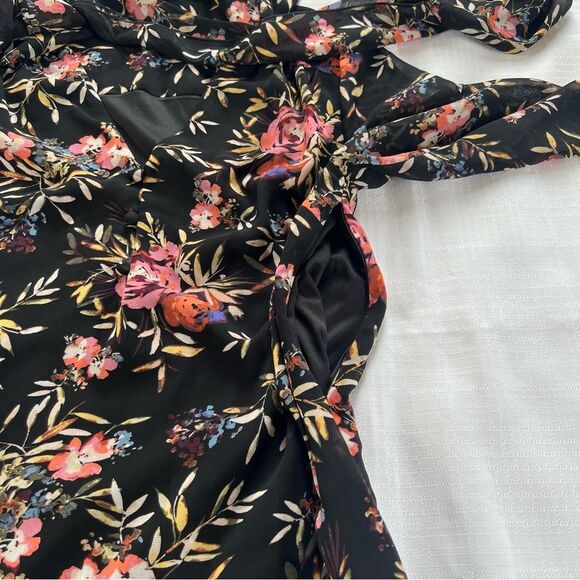 Rachel Rachel Roy Tie Neck Black Chiffon Sheer Sleeve Floral Mini Dress Size 4 - Picture 12 of 16